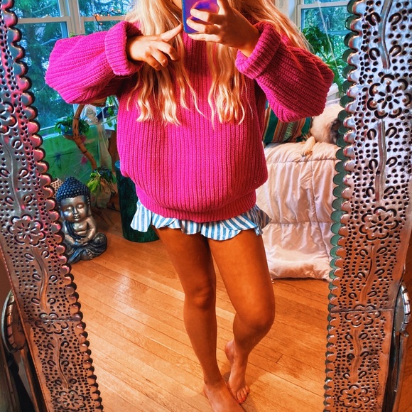 Sweaters - Ultra Thick Woven Fuchsia Pink Oversized Sweater